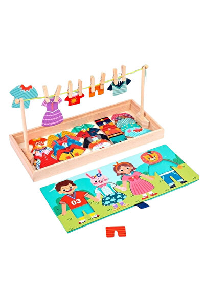 Toyska Montessori wooden game 2 in 1, Dress the Family and dry the clothes, m...