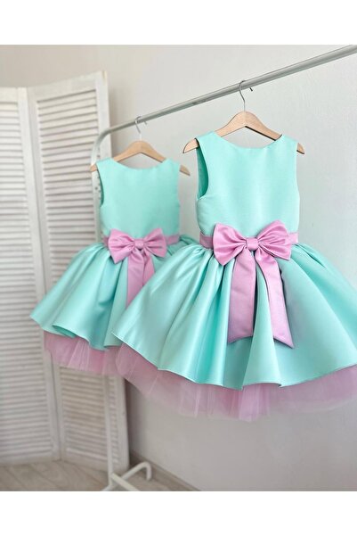 Asel Kids Πράσινο φόρεμα για πάρτι με λεπτομέρεια φιόγκου για κορίτσια