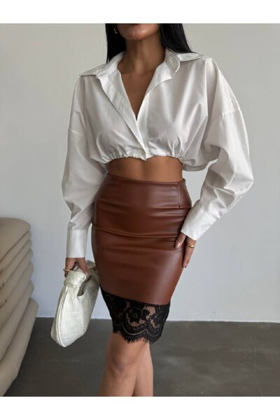 MADAME MELEK Design Fusta din piele importată cu detaliu din dantelă franceză...