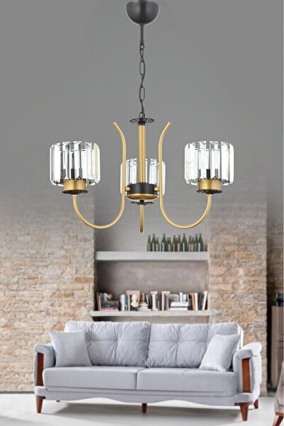 ESSLİGHT Bilge 3 Lü Eskitme Sarkıt Avize Kristal Taşlı Modern Dekoratif Aydınlatma