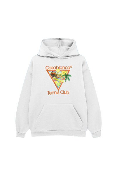 PURE EFFECT CASABLANCA - Πορτοκαλί στάμπα Oversize Unisex Βαμβακερό φούτερ με κουκούλα