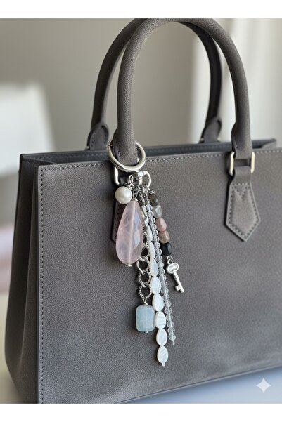 ŞİFA SHOP سلسلة مفاتيح من الحجر الطبيعي (كوارتز وردي، كوارتز كريستالي، أكواما...