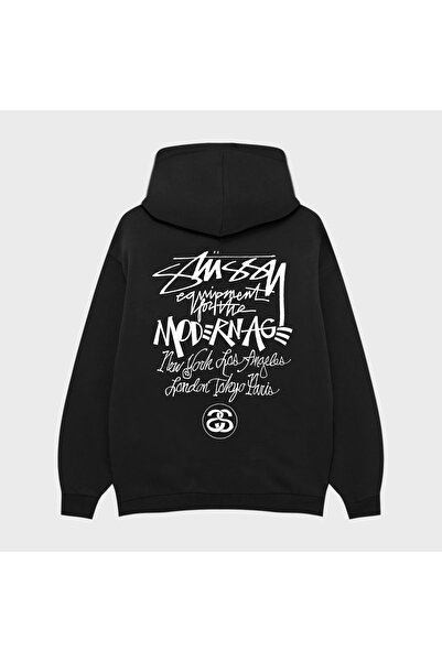 PURE EFFECT STUSSY MODERNAGE مطبوعة كبيرة الحجم للجنسين 100% قطن تنفس سويت شي...