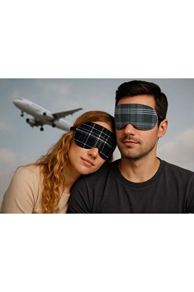 MPY GLOBAL Mască de dormit din satin de mătase 100%, bandă pentru ochi, set de 2, bandă pentru somn, bandă pentru yoga, carouri negru-gri