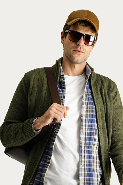 Kiğılı Mock Neck Zippered Regular Fit Striped Knitwear Cardigan