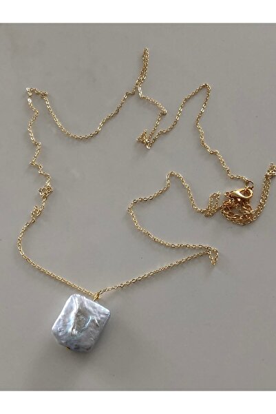 tones official Kararmaz Çelik 45 cm Gerçek Barok Incili Gold Uzun Kolye