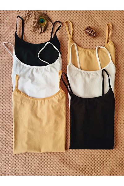 Demirsa Boutique Cotton Lycra Rope Strap Women's 6-Piece Undershirt (2 Black-2 White-2 Skin)