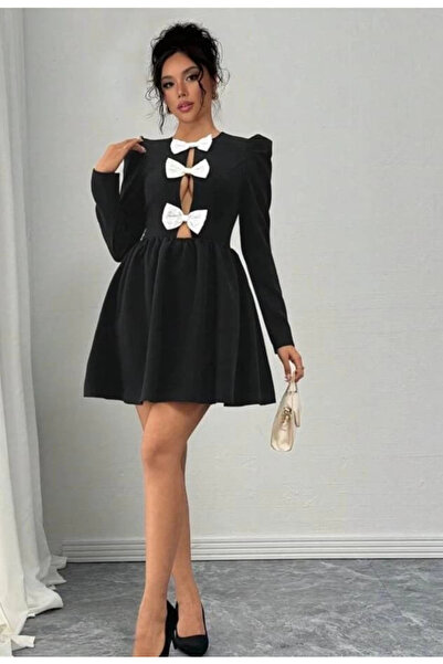 ALPACO Γυναικείο μίνι φόρεμα με μακρυμάνικο ύφασμα κατάδυσης MDB με λεπτομέρε...