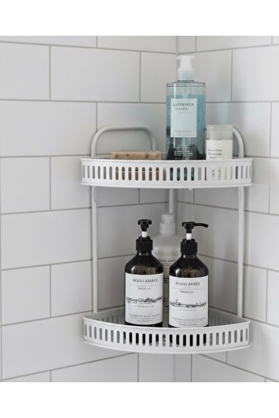 Noor Two-Tier Bathroom Corner Shelf, White