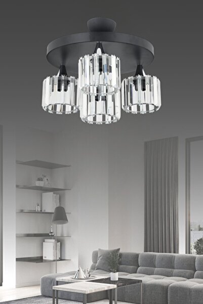 ESSLİGHT Eslem 4 Lü Plafonyer Avize Kristal Taşlı Modern Dekoratif Aydınlatma
