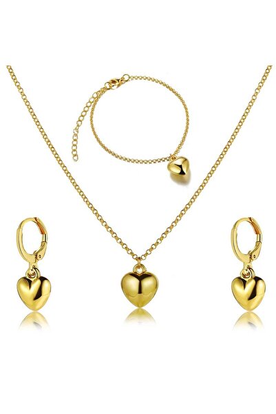 huitich طقم مجوهرات ذهبي اللون على شكل قلب، قلادة، وسوار، وأقراط