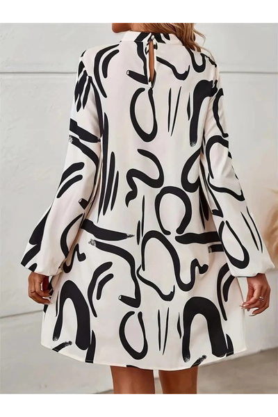 TBL DEKOR Women's Long Sleeve Turtleneck Patterned Ruffled Diving Dress