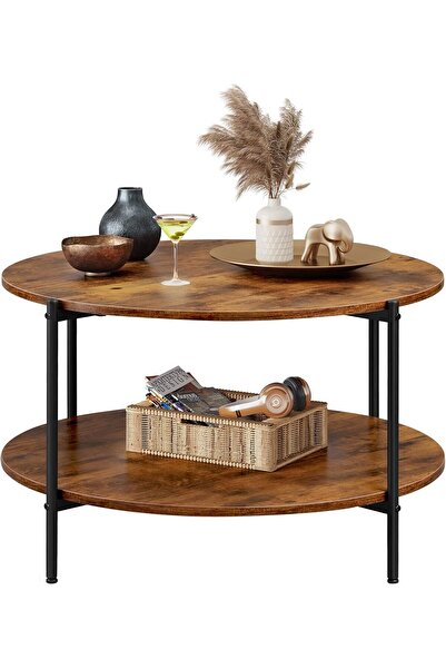 Living طاولة قهوة خشبية ذات مستويين مع أرجل حديدية