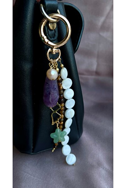 ŞİFA SHOP سلسلة مفاتيح من الحجر الطبيعي (أميثيست، كابلانجوي، أفينتورين، لؤلؤ)