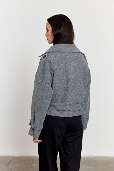 FACETTE Kadın Gri Apoletli Kısa Kaşe Kaban