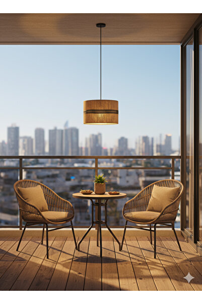 DudeHome Şerit detaylı jut avize, salon avizesi, balkon avizesi, antre avize