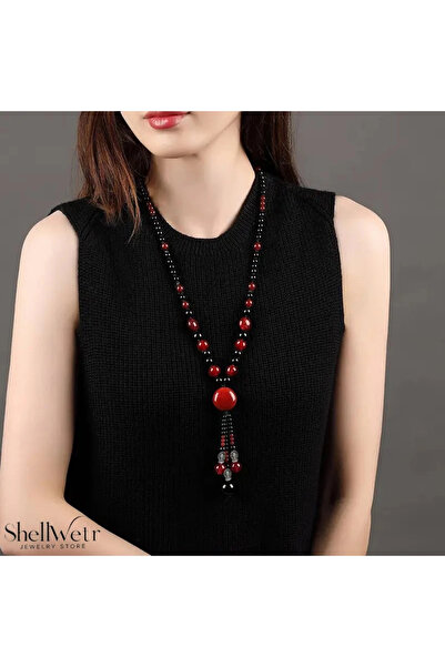 shellwetr Crimson Moon Women's Necklace |   Elegant & Sparkling Moon Detailed...