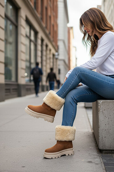 Şahnur Kız Çocuk Bağcık Fermuarlı Kışlık Tüylü Iç Astarlı Bot Ayakkabı