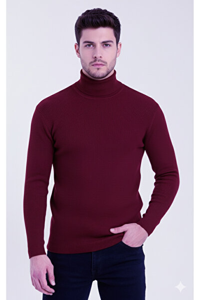 JAKARLI Unisex Claret Red Plum Thick Ribbed Camisole Ribbed Slim Fit Turtlene...