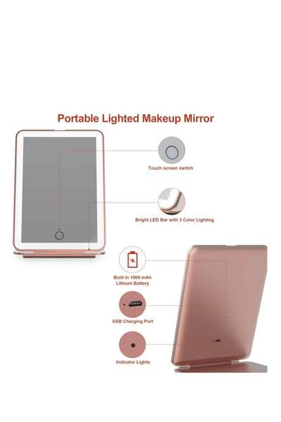 COOYA مرآة مستحضرات التجميل القابلة لإعادة الشحن، مع إضاءة ثلاثية الألوان، وشاشة تعمل باللمس قابلة للتعتيم، مع نطاق 10x