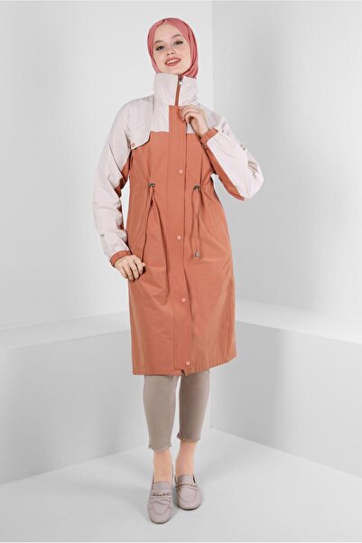 Alvina İKİ RENKLİ BELİ BÜZGÜLÜ TRENÇKOT 10764