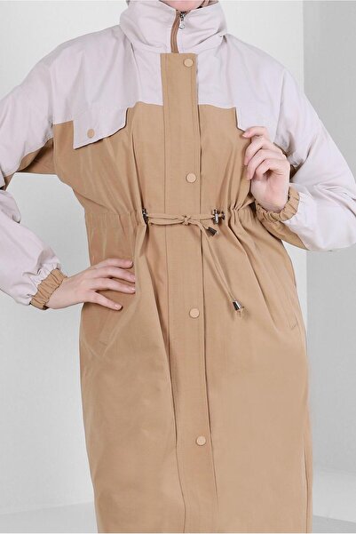 Alvina İKİ RENKLİ BELİ BÜZGÜLÜ TRENÇKOT 10764