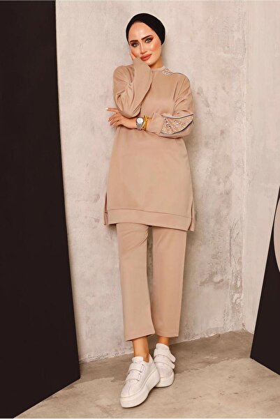 TRENDTESETTÜR ΓΥΝΑΙΚΕΙΟ ΚΑΦΕ (ΚΑΜΕΛ) ΣΕΤ ΠΑΝΤΕΛΟΝΙ ΜΕ ΠΕΡΛΕΣ ΛΕΠΤΟΜΕΡΕΙΕΣ T 8672