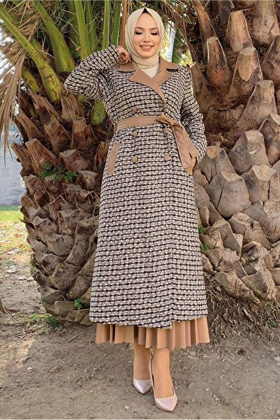 TRENDTESETTÜR WOMEN'S TAN COAT PATTERNED COAT T 0977