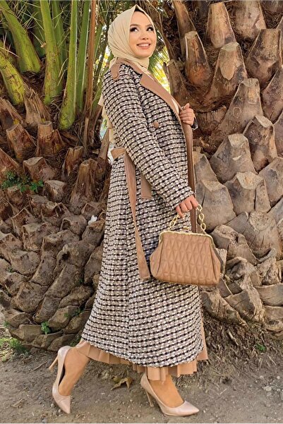 TRENDTESETTÜR WOMEN'S TAN COAT PATTERNED COAT T 0977