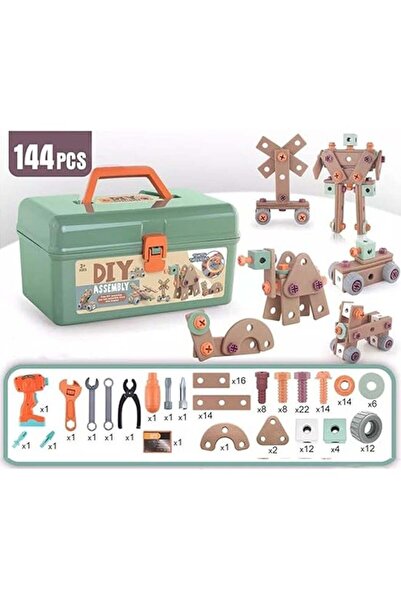 Yelajoy 144PCS Kids Tool Set with Electric Drill Toddler Tool Set,Pretend Play Construction Tool Kit