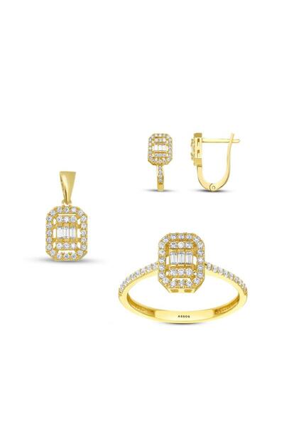 Assos Pırlanta Baget Taşlı Altın Set - 14K