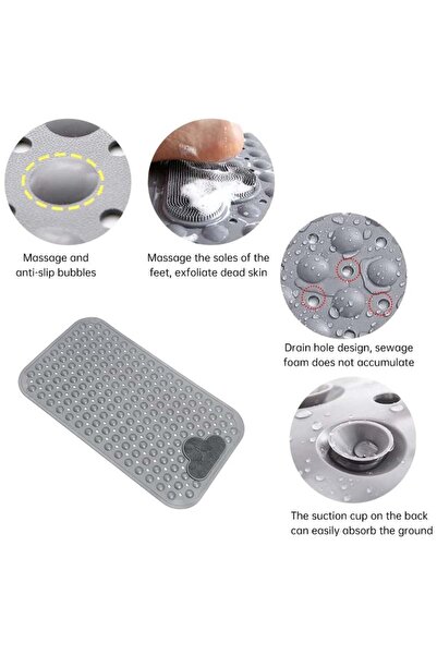fulina Shower Mat,Non-Slip Bath Mat with Suction Cups& Drain Holes,Foot Scrubber Mat for Bathroom,40cmx70cm