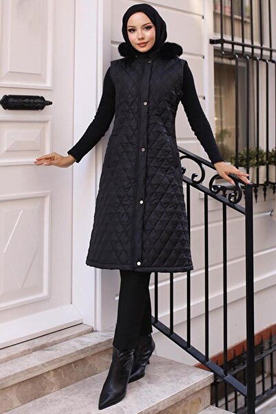 TRENDTESETTÜR Women's Black Hooded Puffer Vest t 1091