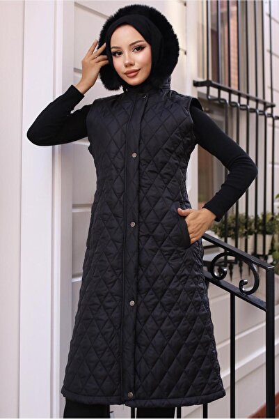TRENDTESETTÜR ЖІНОЧИЙ ЧОРНИЙ КАПЮШОННИЙ НАДУВНИЙ ЖИЛЕТ Т 1091