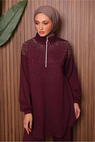 TRENDTESETTÜR Women's Burgundy Stone Pants Suit t 7135