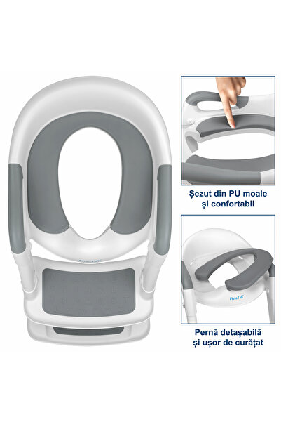 FizioTab FizioTab® Foldable Children's Toilet Reducer with Ladder, Non-Slip with Numbers and Letters, Portable, White/Gray