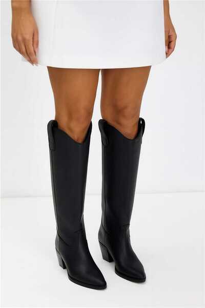 POTEEN Cizme Western Flat Cowboy Long Heel pentru femei, model complet - negru