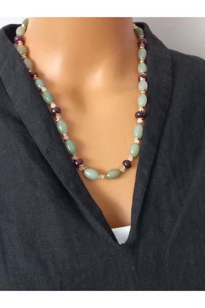 LemaStone Natural Stone Necklace: Aventurine and Lal Garnet Stone Necklace