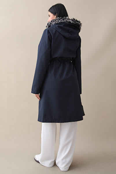 InStyle Γούνινο παλτό με φερμουάρ - Navy Blue