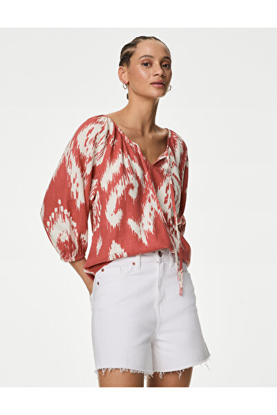 Marks & Spencer Regular Fit Desenli Keten Bluz