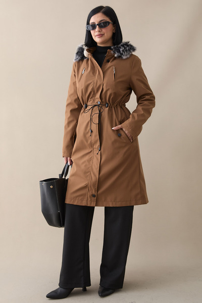 InStyle Zipper Detail Furry Coat - Brown