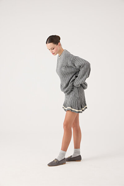 HOLLY LOLLY Logo Knitted Patterned Oversize Knitwear Harold Sweater Gray