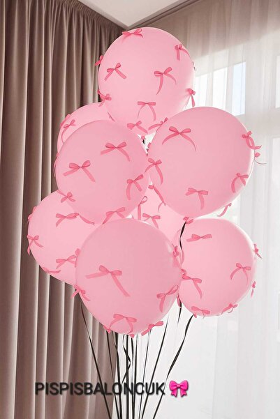 PISPISBALONCUK Pembe Balon Pembe Kurdeleli Coquette Balon babyshower parti Sü...