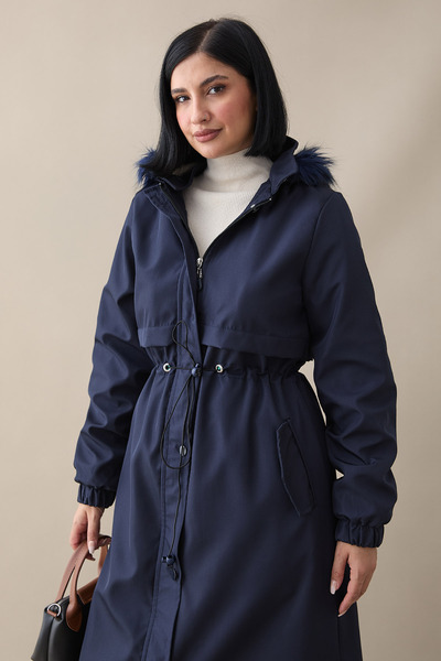 InStyle Dámsky dlhý kabát v námorníckej modrej s obráteným vreckom 2204