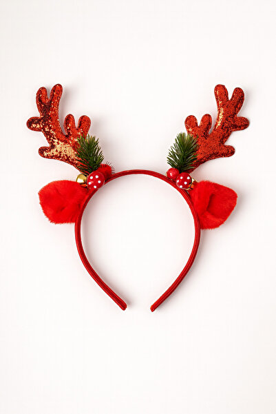 ELMATOLYE Çocuk Yılbaşı Christmas Yeni Yıl Kırmızı Simli Geyik Boynuzlu Kulak...