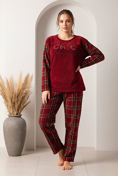 BAMBUTKİDS Plus Size Women's Fleece Plush Pajama Set – Warm and Soft Winter Sleepwear Set