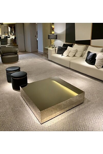 LUXURY VİLLA KOMPLE GOLD AYNALI TEKERLEKLİ ORTA SEHPA 100X100 YÜKSEKLİK 30CM