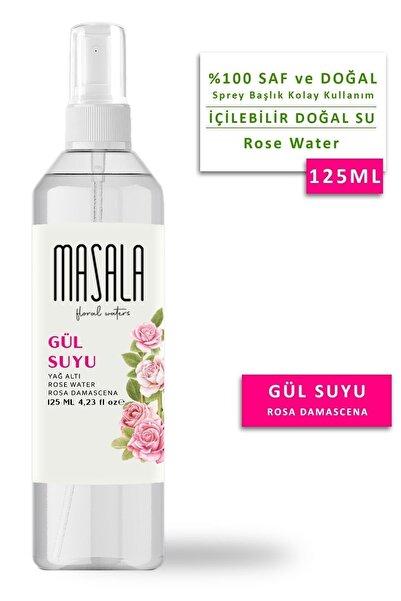 Masala Saf Gül Suyu 125 Ml Doğal Yağlı Hidrosol - Tonik Rose Floral Water Hydrosol Tonic