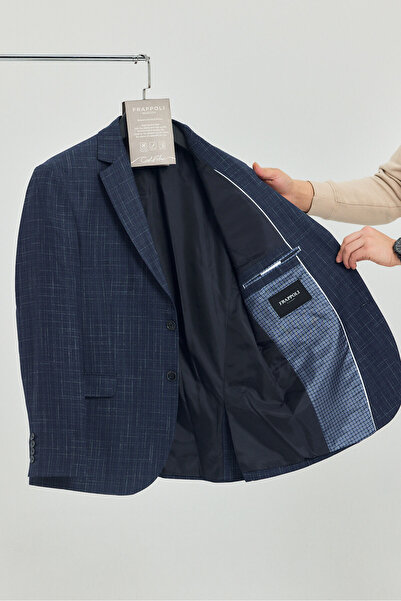 Frappoli Acario Men's Dark Navy Mono Collar Slim Fit Blazer Jacket (Large Size - Oversized)