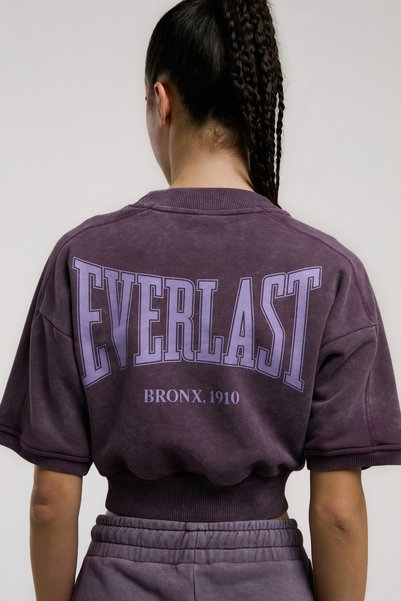 EVERLAST Bronx 1910 Oversize Mor Crop Kadın Kısa Kollu Sweatshirt